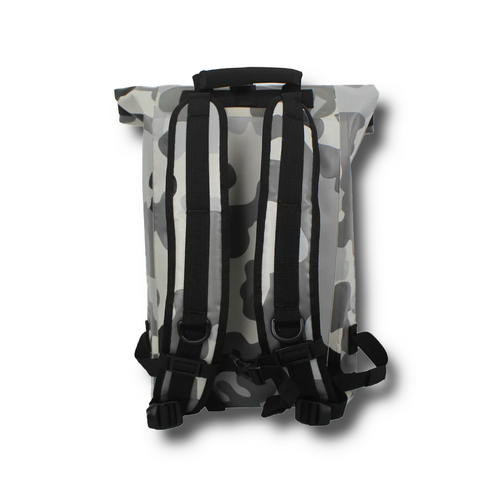 Ergonomic padded and adjustable back straps on Hypergear Dry Pac Aero 25L waterproof bag.