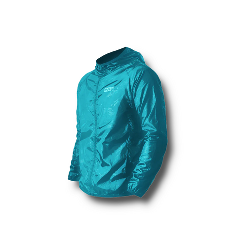 Hypergear Windbreaker Basic in Turquoise blue, showing the lightweight polyester fabric and elasticated cuffs.