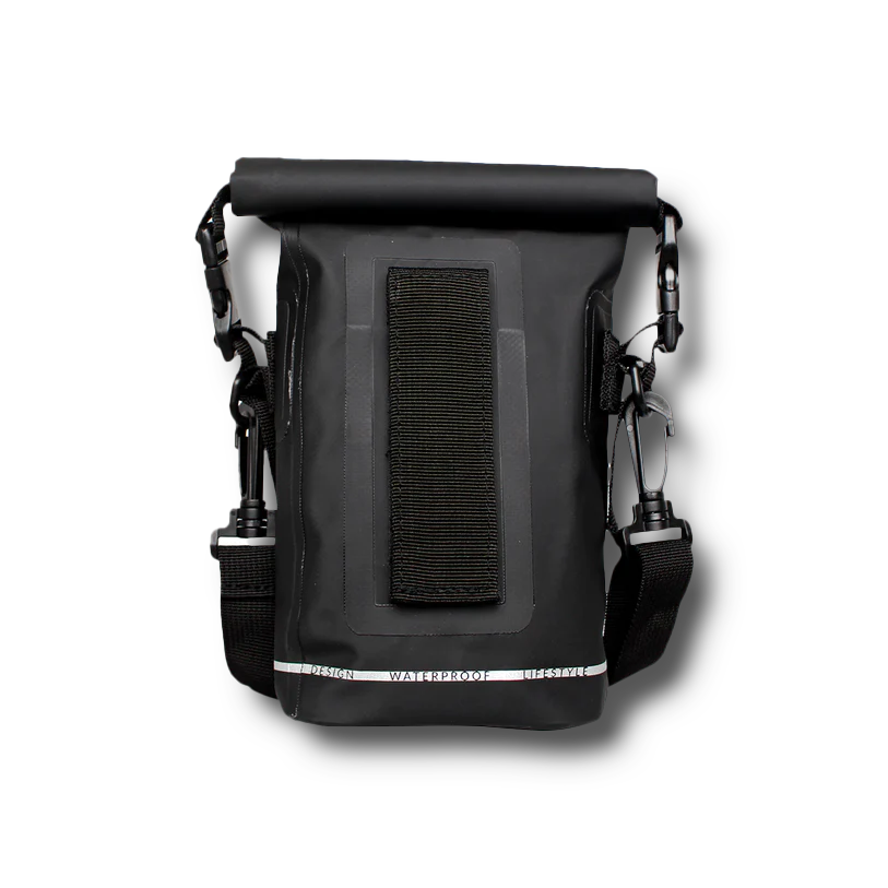 Back view of Hypergear Waterproof Phone Pouch in Black, best mobile dry bag for Malaysia rain.